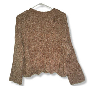 Yaira Womens Small Sweater Brown Metallic Threading Bell Sleeve Chunky